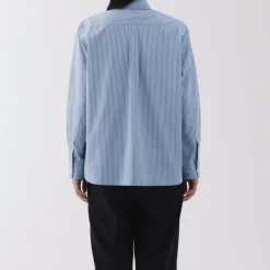 Women's Washed Broadcloth Regular Collar Long Sleeve Striped Shirt