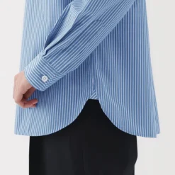 Women's Washed Broadcloth Regular Collar Long Sleeve Striped Shirt