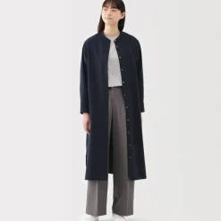 Women's Washed Broadcloth Stand Collar Long-Sleeve Dress