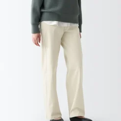Women's 4-Way Stretch Chino Wide Straight Pants (L 32inch / 80cm)