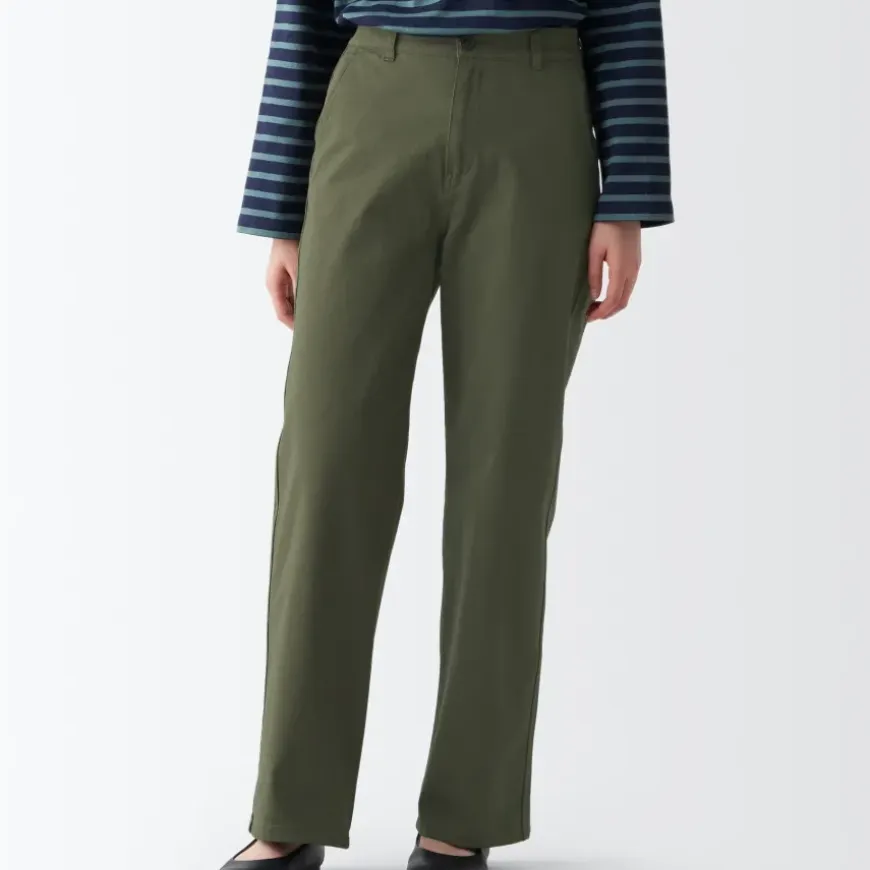 Women's 4-Way Stretch Chino Wide Straight Pants (L 32inch / 80cm)